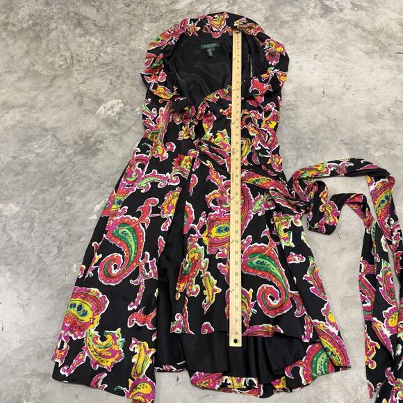 Lauren Ralph Lauren Women's Paisley Wrap Dress 100% Silk Size 4 Tie Multicolor - Picture 2 of 5